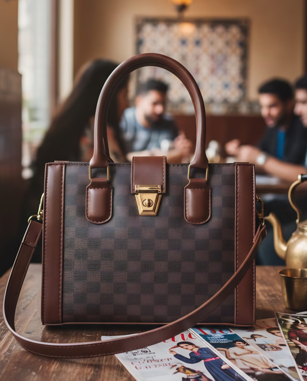 Checkered Tote - Brown Black