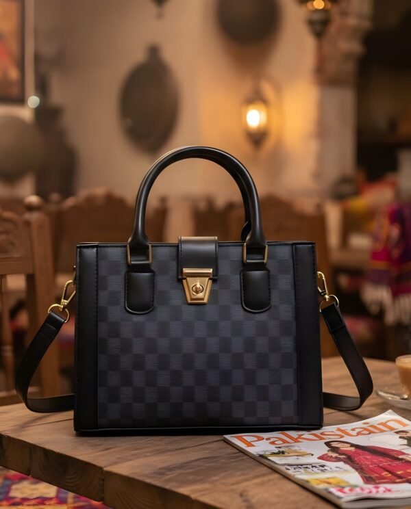 Checkered Tote - Gray Black