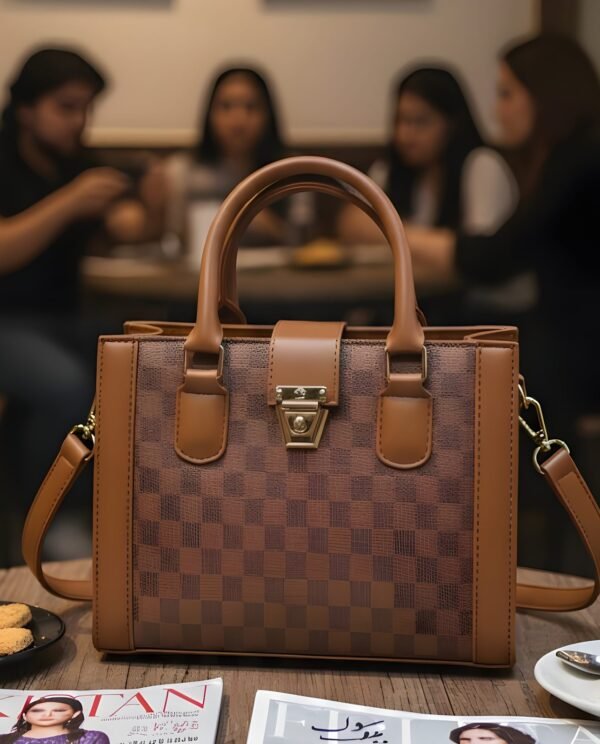 Checkered Tote - Musted Brown